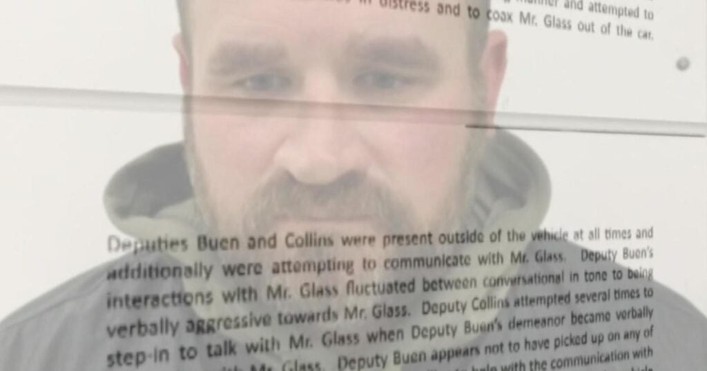 Image from CBS News Colorado:  Photo of former Clear Creek County deputy Andrew Buen, the man who shot and killed Christian Glass. Words superimposed over the photo read:
Deputies Buen and Collins were present outside of the vehicle at all times and additionally were attempting to communicate with Mr. Glass.  Deputy Buen's interactions with Mr. Glass fluctuated between conversational in tone to being verbally aggressive toward Mr. Glass. Deputy Collins attempted several times to step in to talk with Mr. Glass when Deputy Buen's behavior became verbally…
